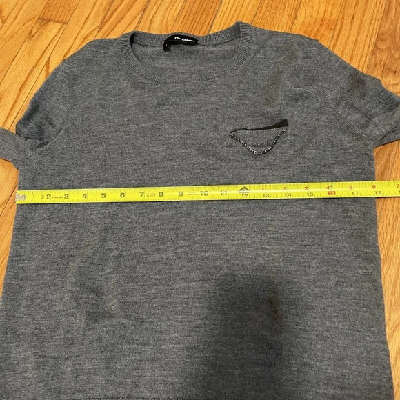 The Kooples Gray Lightweight Merino Wool Sweater with Front Pocket Chain - Picture 6 of 6